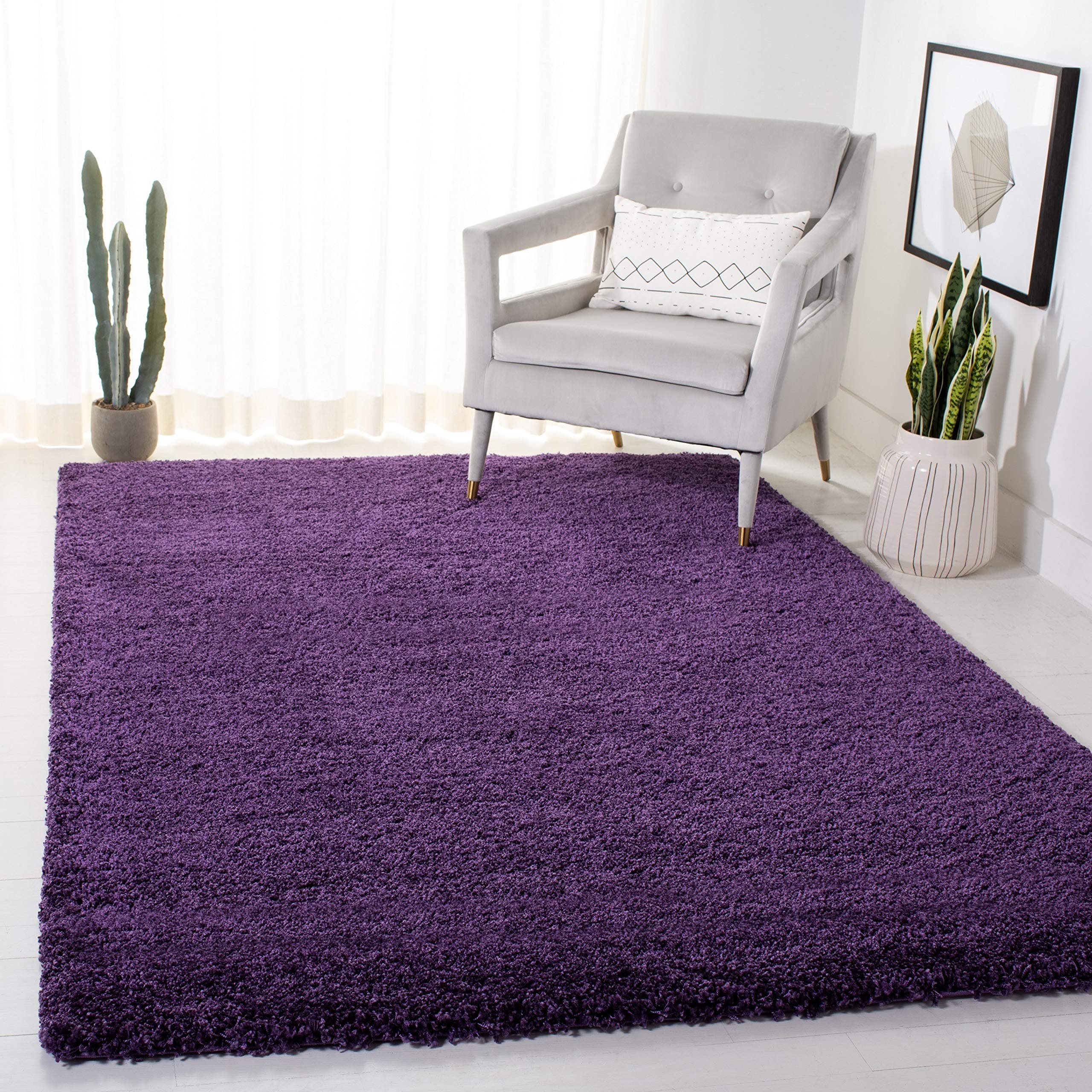 Carpet collection Shaggy Rectangular Modern Rug Soft Handwoven Plain California Premium Shag Collection With 3X5 Feet(90 X 150 Cm)Plain Color 5 Cm Pile Height For Living Room|Home And Bedroom, Purple