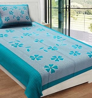 RajasthaniKart Pure Cotton 144 TC Single Size Bed Sheet with 1 Pillow Cover - Bedsheet for Single Bed (Green, Single Bedsheets Cotton,154)