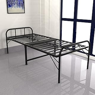 Honey Touch Metal Folding Bed Single Size For Sleeping Guest Bed Easily Storable (3 Ft X 6 Ft, Black) - Powder Coated