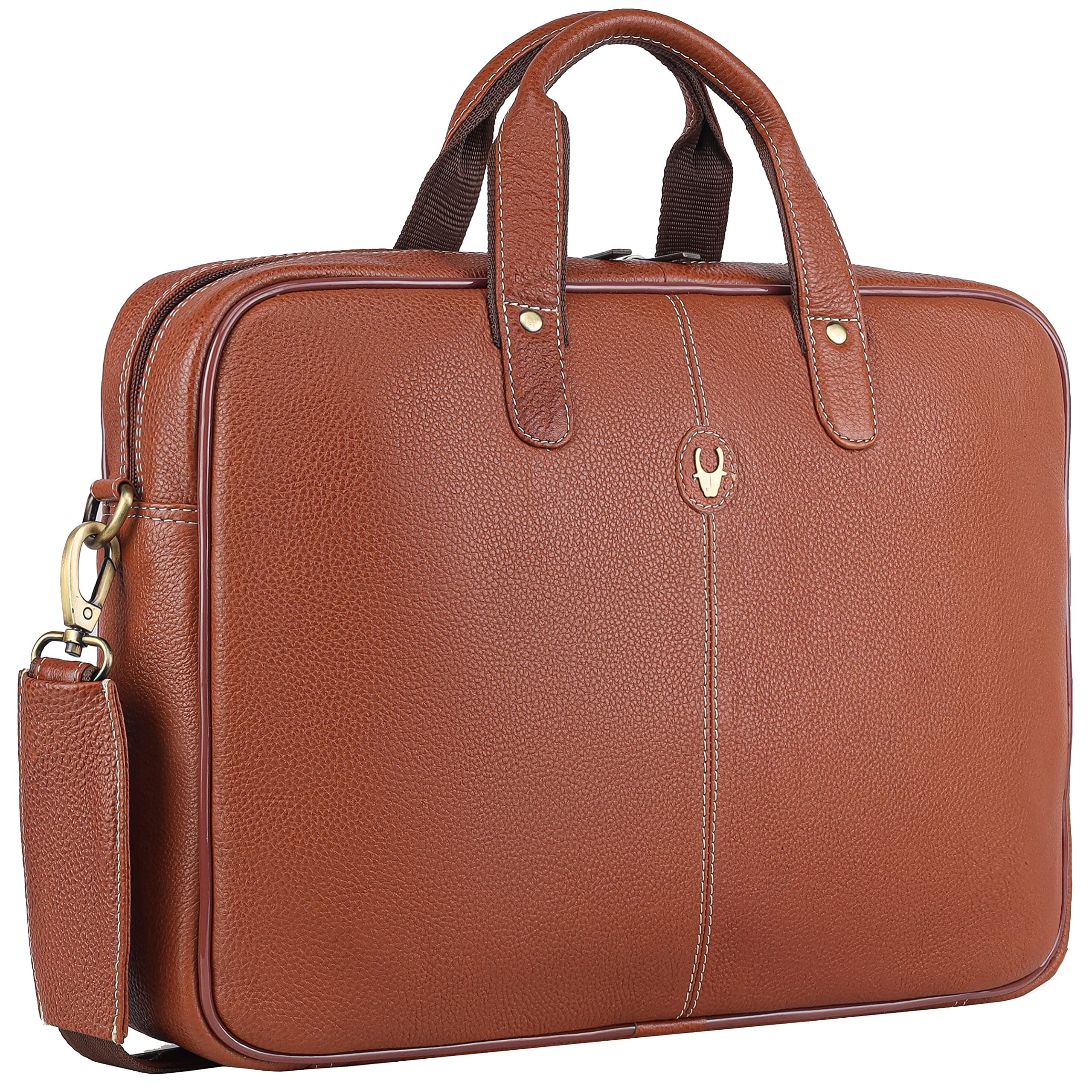 WildHorn Genuine Leather Office Bag for Men | 15.6-Inch Laptop Bag with a Minimalist Design | Professional Leather Bag with Adjustable Straps & Multiple Compartments | 1-Year Warranty