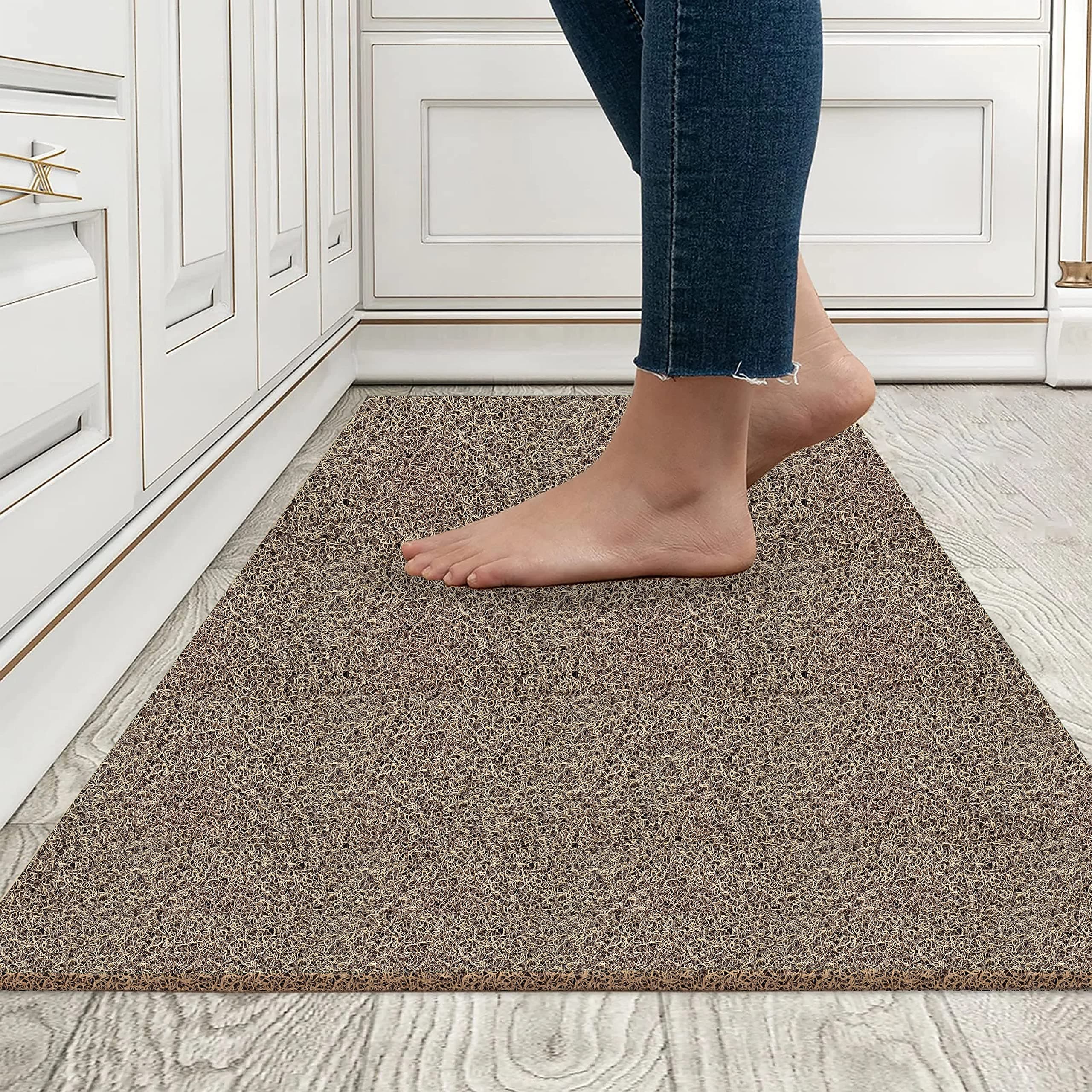 Motella Noodle Door Mat | Heavy Duty Anti-Slip Washable Floor Mat for Home, Bathroom, Kitchen & Entrance | Size: 45x75cm | Color: Beige Brown