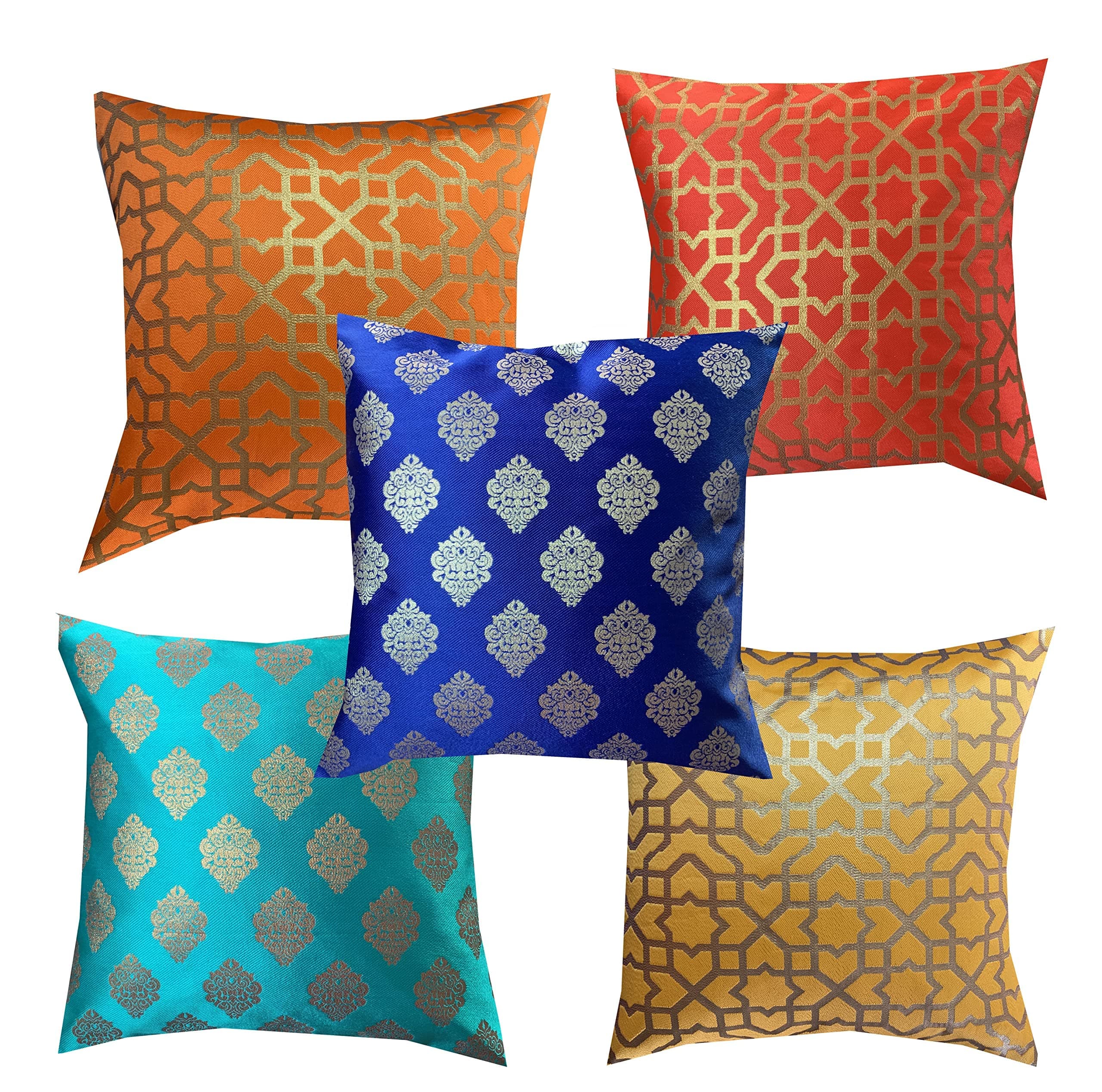 Pink Parrot Dupion Jacquard Cushion Cover (20x20-inch) - Set of 5 Pieces