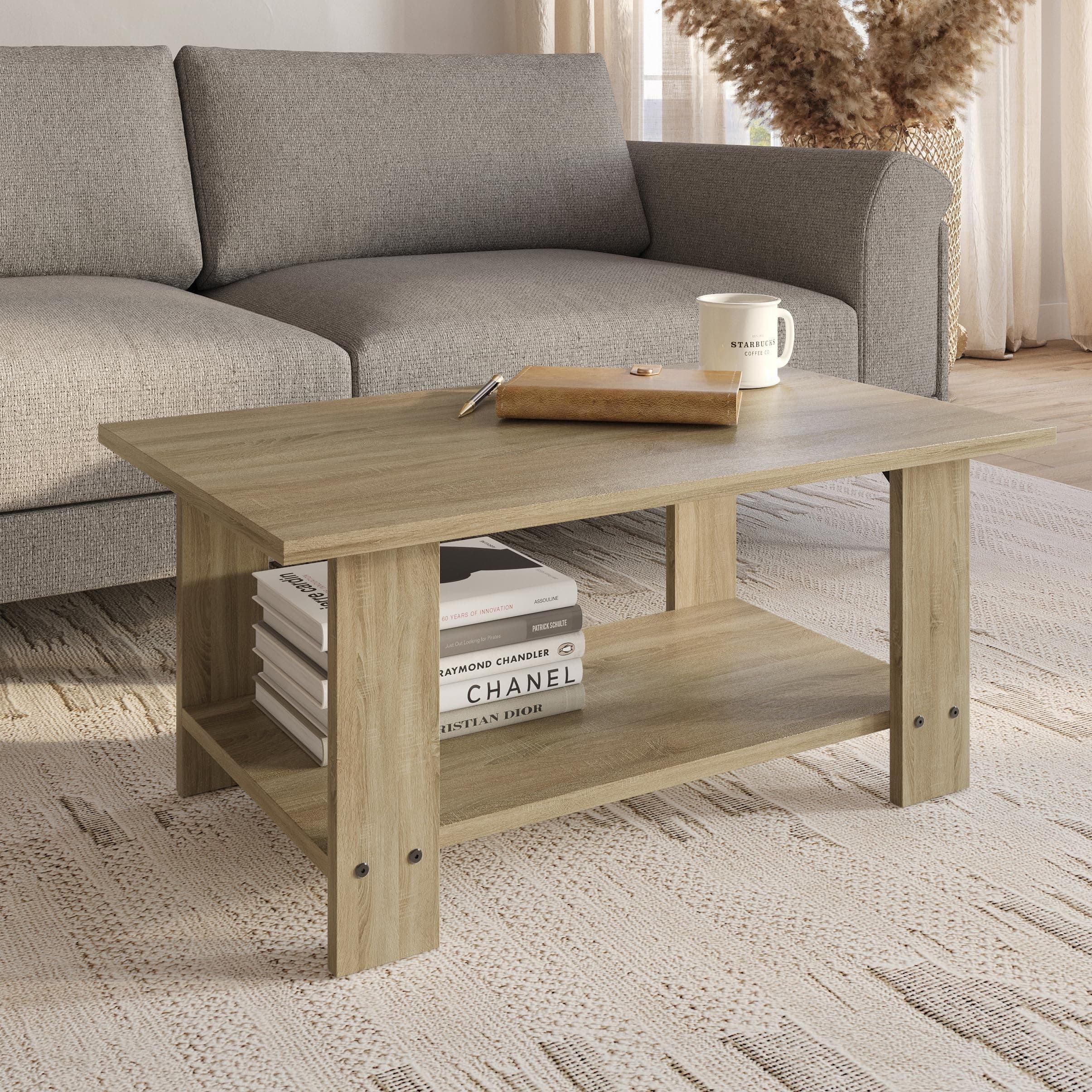 FURLAY Engineered Wood Coffee Table with Bottom Shelf – 90 x 55 x 40 cm (001, Classic Oak)