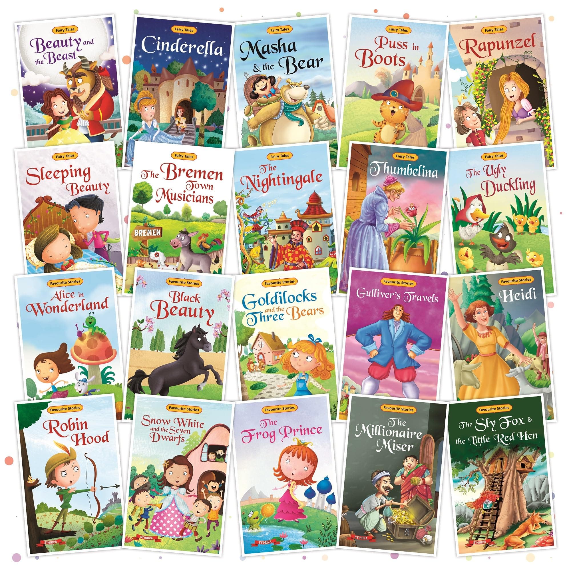 Set of 20 Favourite & Fairy Tales Story Books | English Short Stories for 3+ | Robinhood, Snow White, Alice in Wonderland,Cindrella,Rapunzel,Ugly Duckling & Others