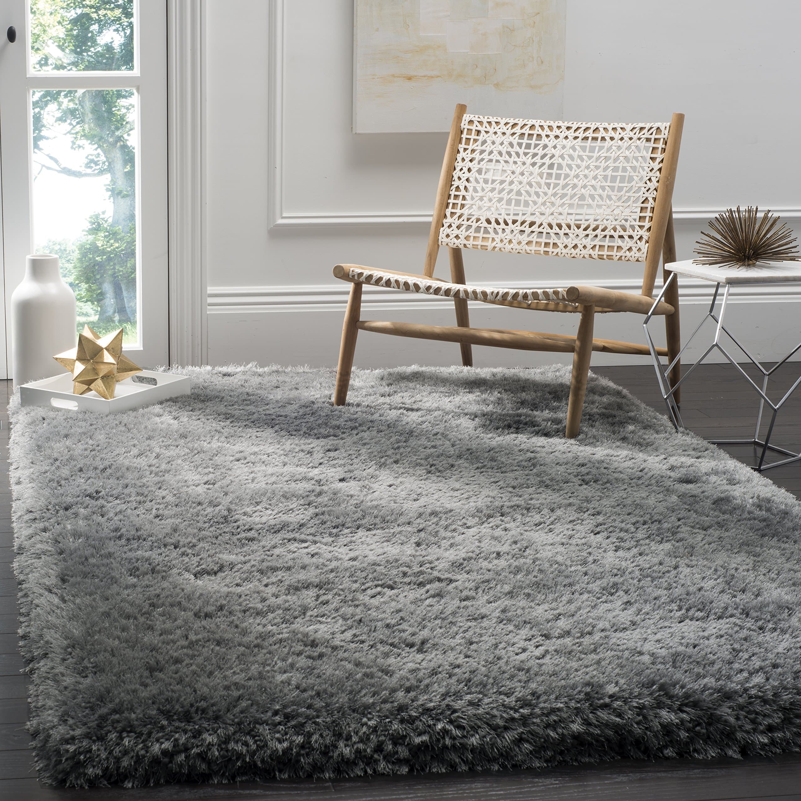 TAUHID CARPET - THE ART OF WEAVING WITH DEVICE OF TC Microfiber Super Soft Extra Fluffy Anti - Skid Shaggy Area Rectangular Rug Carpet 4 X 6 Ft (Light Grey)