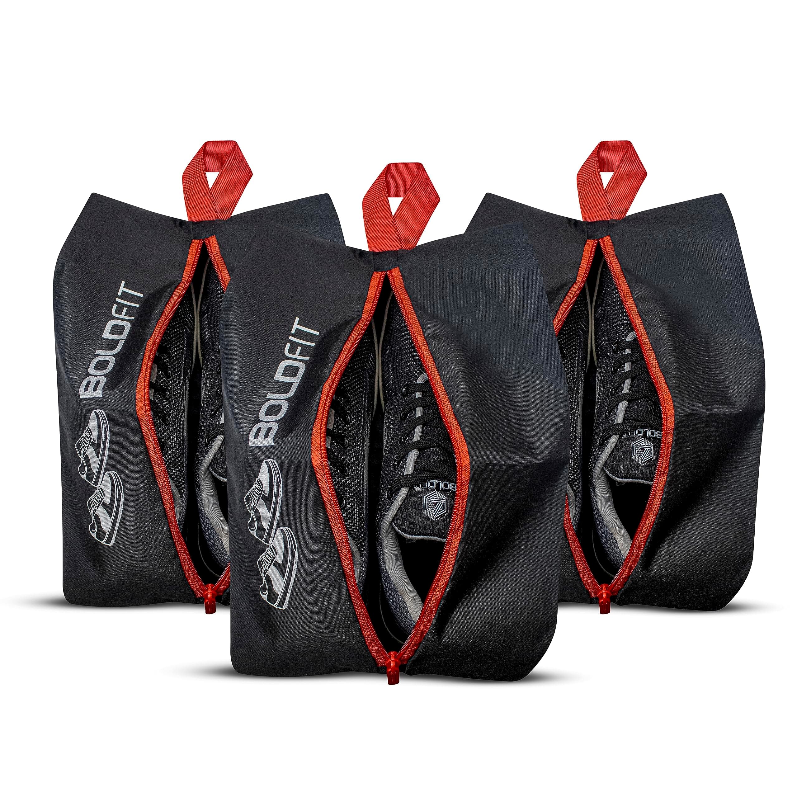 Boldfit Shoe Bag for Shoe with Zipper Organizer in Travelling Portable Shoe Cover for Dustproof Packing Shoe Bags Pouches Travel in Keeping Bag Organized Shoes Cover Vertical Shoe Bag -Pack of 3 Black