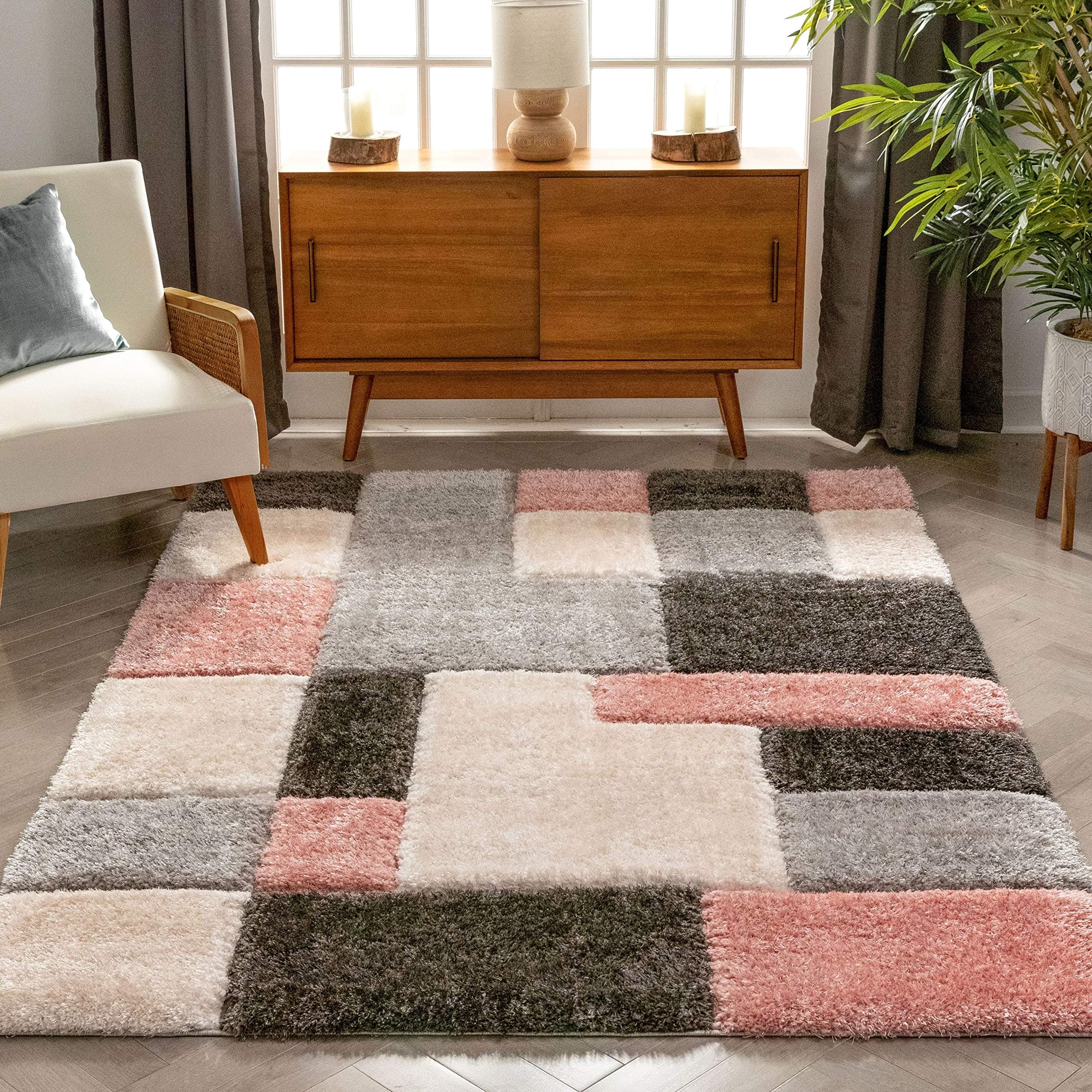 SWEET HOMES Super Ultra Soft 3D Shaggy Handcrafted Anti-Skid Silk Touch Rectangular Carpet, Size 6X8 Feet, Colour, Brown/L,Beige/Grey