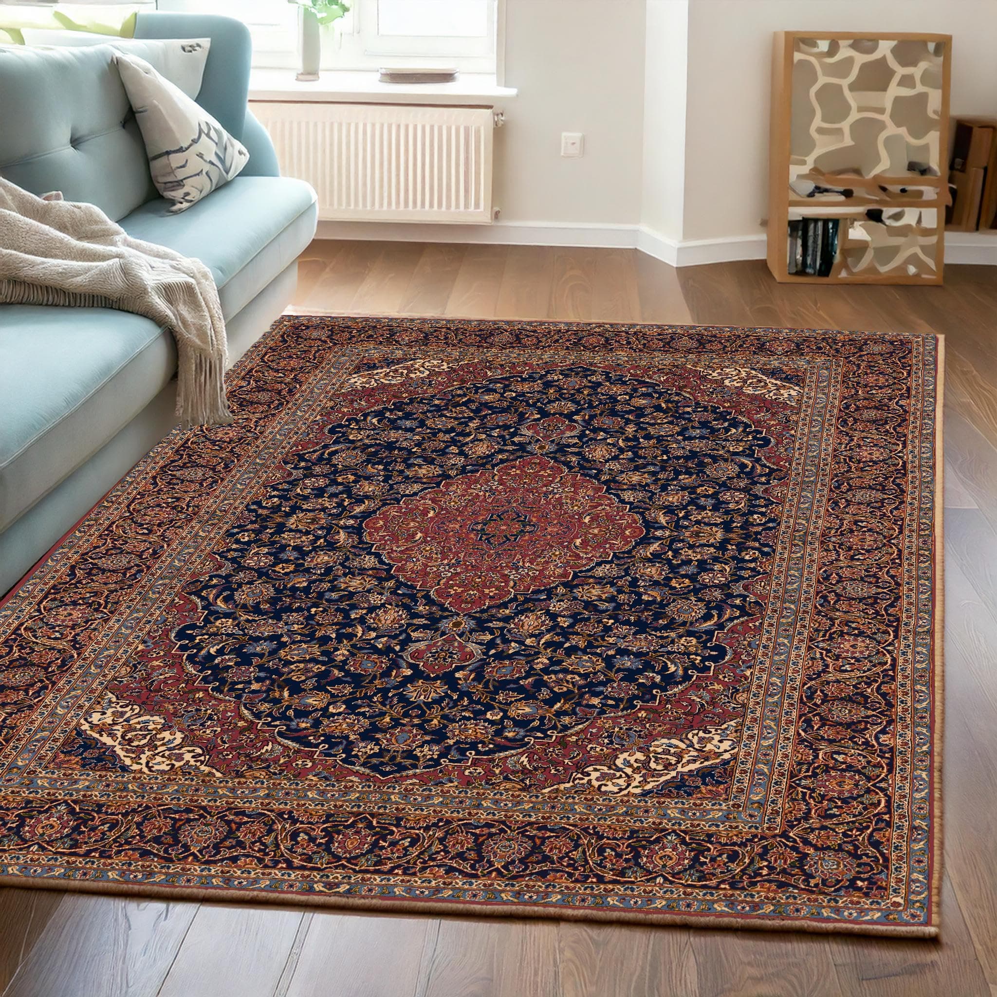ishro home Premium Carpet for Hall, Bedroom, Living Room|Medallion Collectible Carpets|Anti Skid|Machine-Washable|Non-Shedding|Non- Fading|(5x7 Fts, Herati)