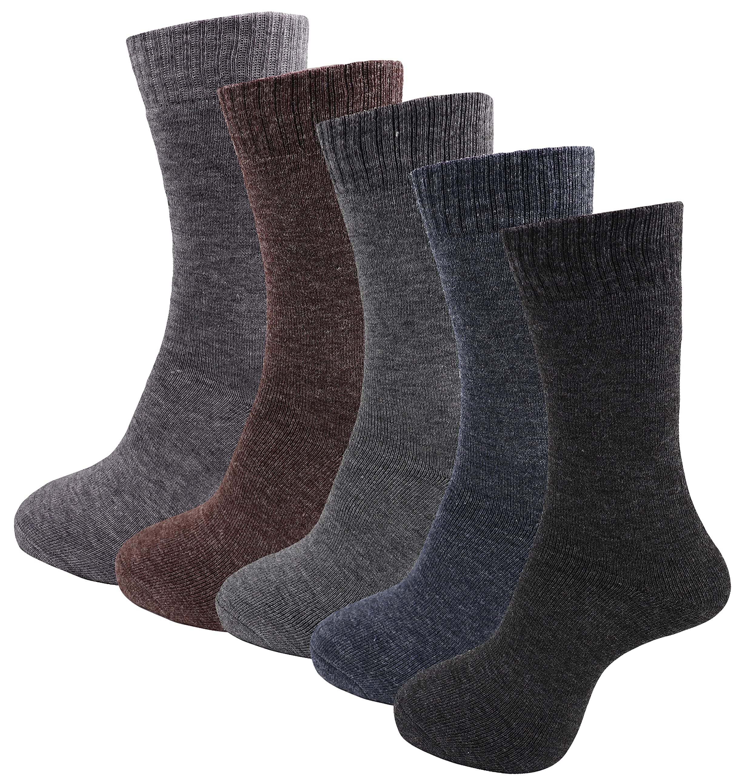RC. ROYAL CLASS Men's Woolen Calf Length Solid Thick Terry Winter Wear Socks (Multicolor, Free Size) - Combo Pack of 5 Pairs