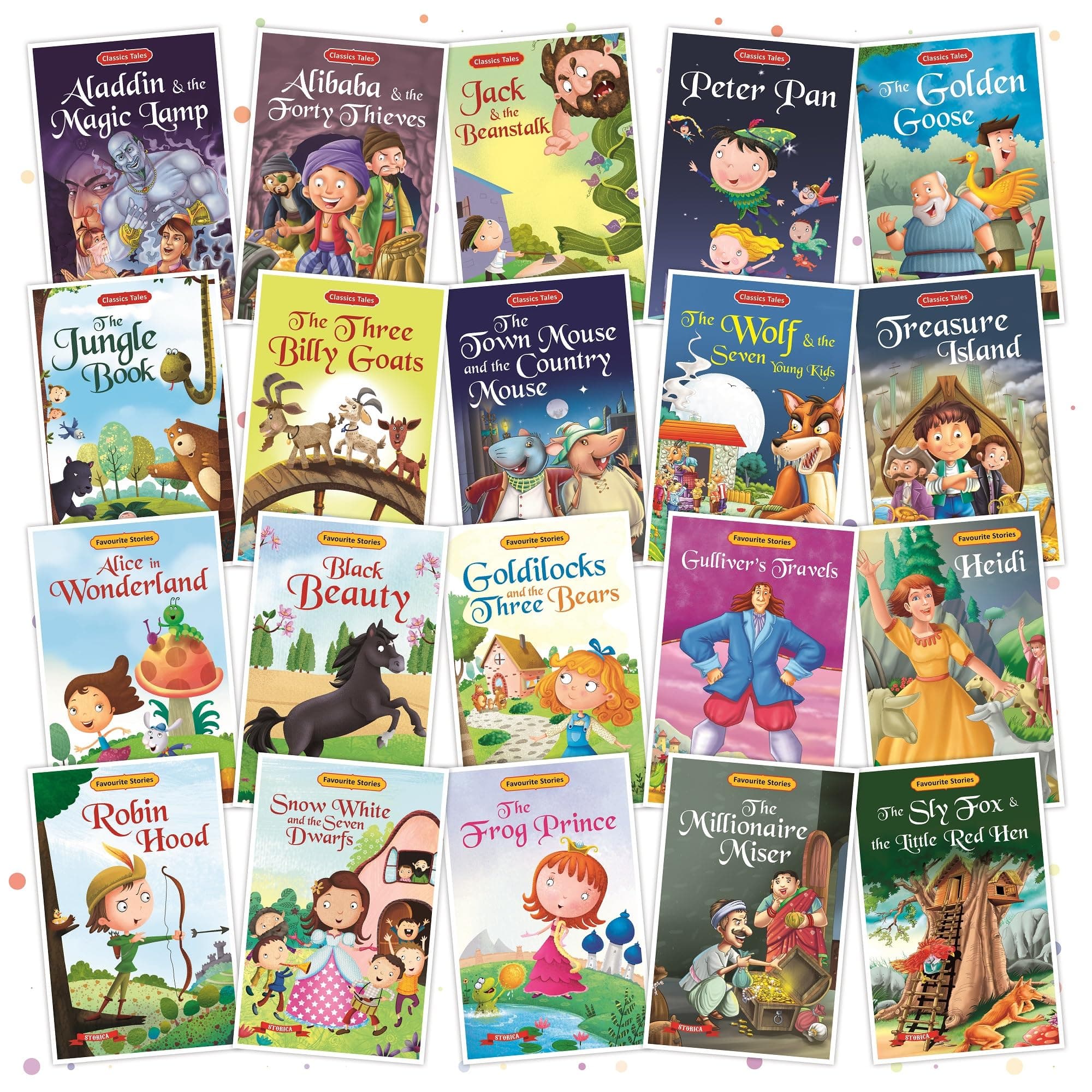 Set of 20 Classic Tales & Favourite Story Books | English Short Stories Books for 3+ | Robin Hood, Snow White, Alice in Wonderland, Aladdin, Alibaba, Jungle Book & Others