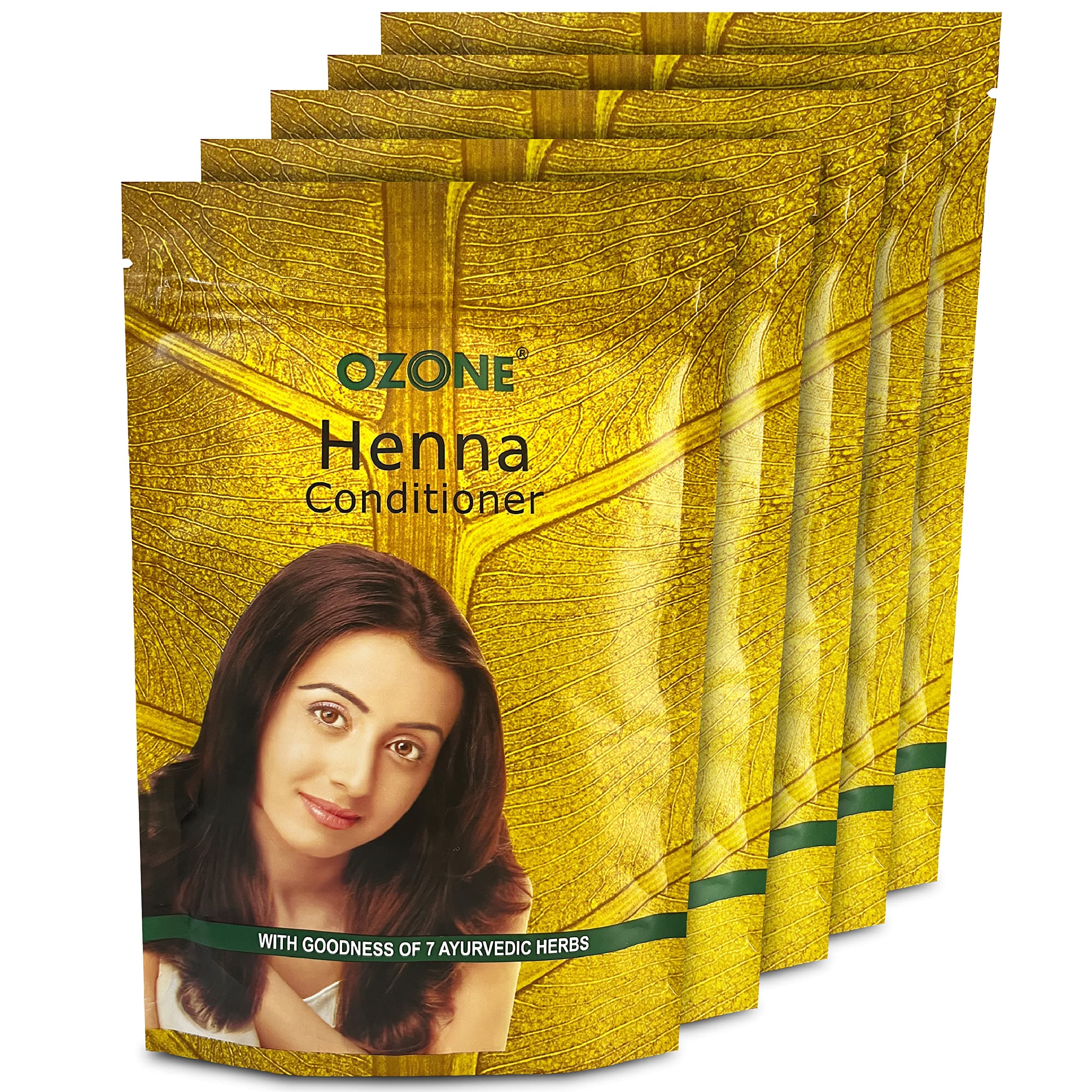 Ozone Henna (Mehndi) Powder | Enriched with Bhringraj, Amla, Reetha, Methi & Shankapushpi | For Naturally Colored Hair, Hair Growth, Clean Healthy & Bouncy Hair | 100gm (Pack of 5)