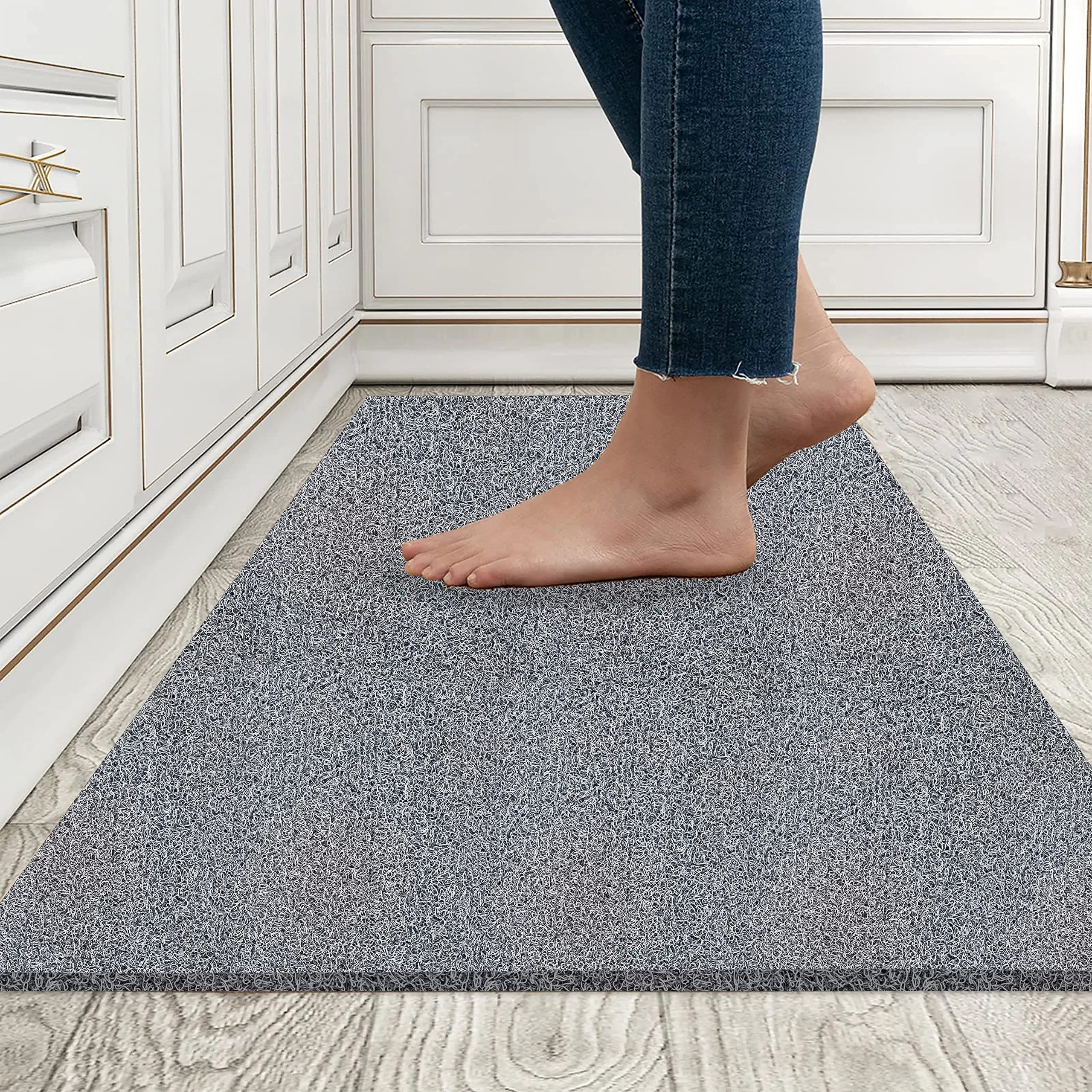Motella Crafts Cushion Noodle Mat For Home Entrance, Heavy Indoor Outdoor Anti Slip PVC Floor Mat For Bedroom Kitchen, Absorbent Solid Mats For Bathroom, Doors, Office, Door Mat, Bath Mat, (4 x 6 Feet, Grey and Black)
