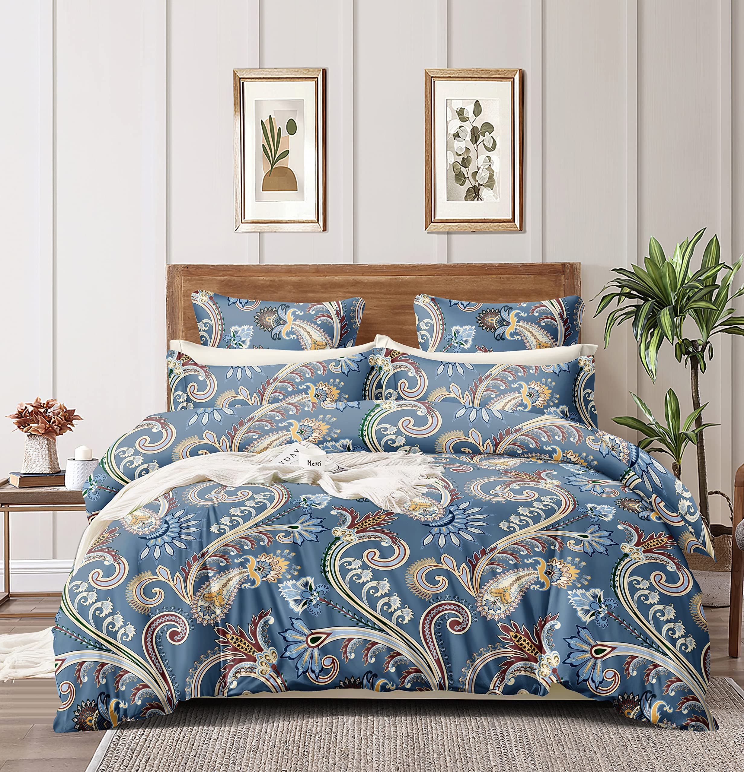 THE HOME STYLE Cotton Feel Glace Cotton Elastic Fitted Printed King Size Double Bed Bedsheet With 2 Pillow Cover(72"X78",Ash Berry Abstract),300 TC