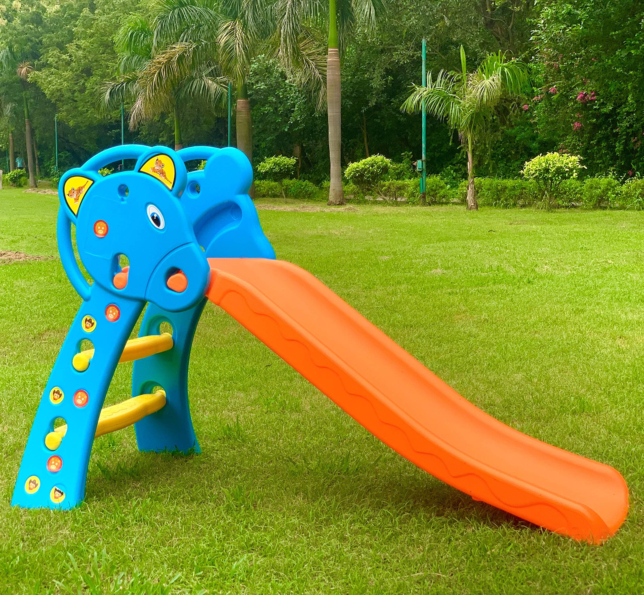 BabyGo Nara Kids Toy Slide, Foldable Toddler Slide for Indoor & Outdoor, Sturdy Plastic (140×80×60 cm), Up to 25 kg, 1–5 Years, BIS/is 9873 Tested (Orange-Blue)