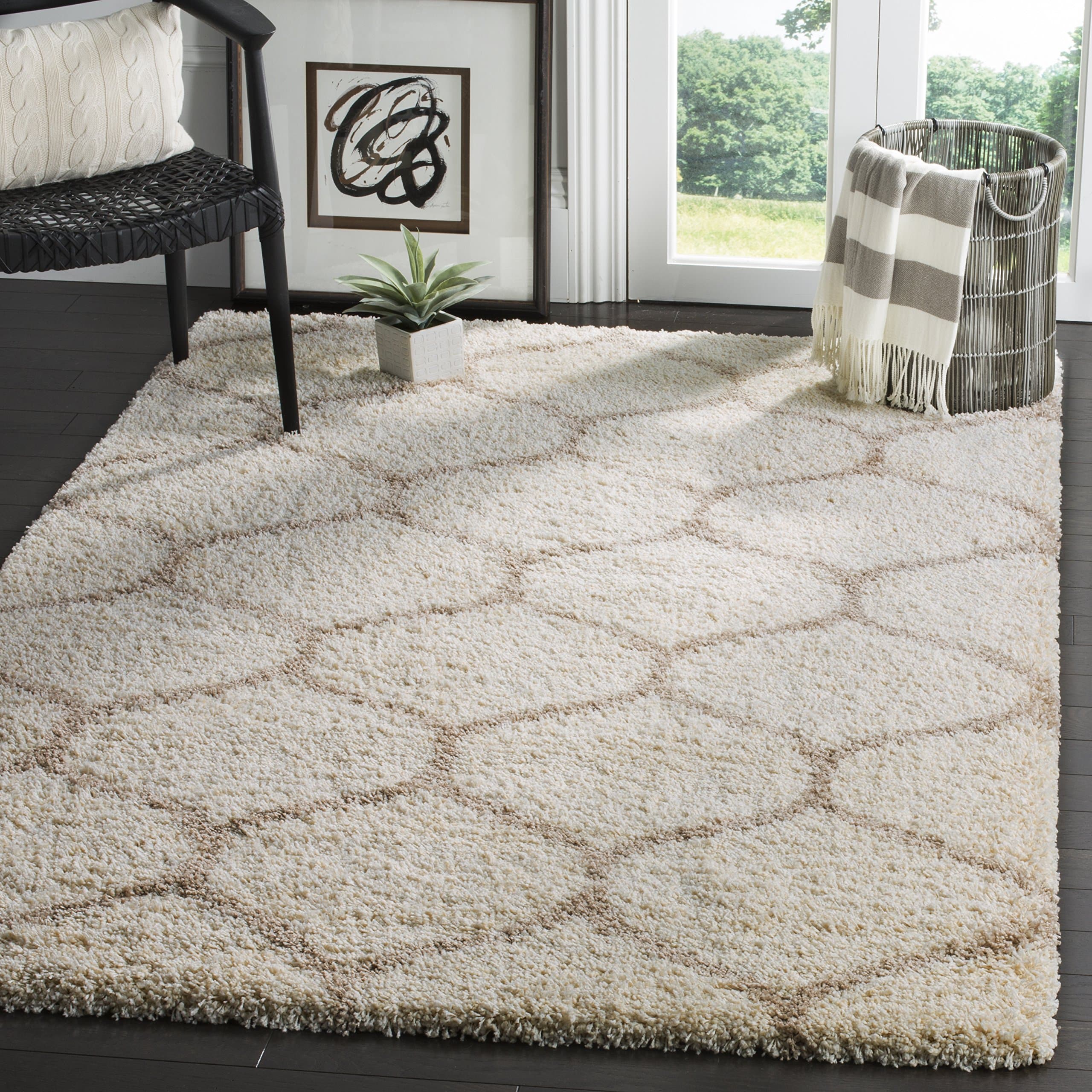 SWEET HOMES Super Ultra Soft Shaggy Handcrafted Anti-Skid Silk Touch Rectangular Carpet, Size 3X5 Feet, Colour, Ivory-Beige Moraccan