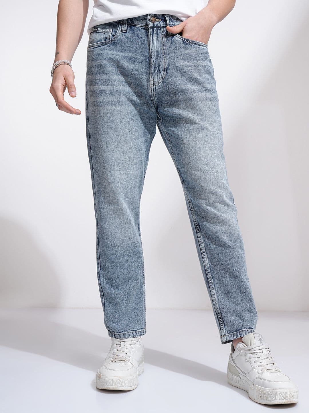 Men Cotton Relaxed Fit Jeans HIGHLANDER Men Cotton Relaxed Whiskers and Chevrons Fit Heavy Fade Clean Look Jeans