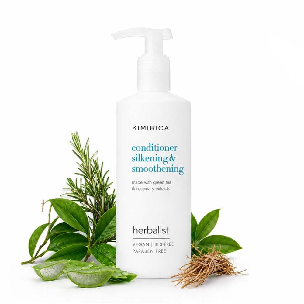 Kimirica Herbalist Hair Conditioner for Dry & Frizzy Hair 300ml | Aloe Vera, Rosemary, Green Tea & Vetiver | Deep Moisturizing, Nourishing, Shine Enhancing & Smoothing Conditioner for Men & Women | 100% Vegan Paraben Free