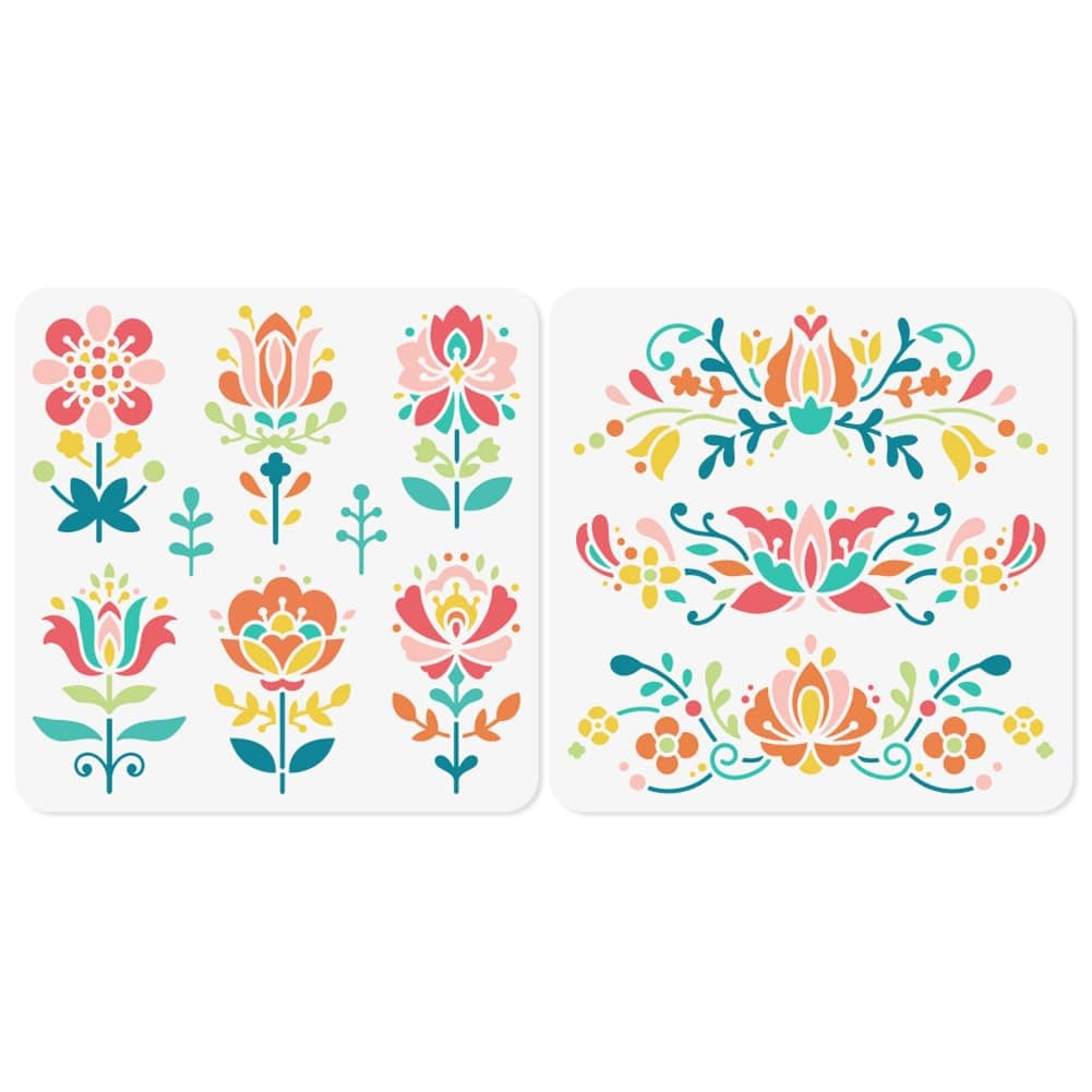 DOODLREAM 2Pcs Flower Polish Folk Art Stencils for Painting, 11.8"x11.8" Plastic Floral Stencil Drawing Templates,DIY Craft Paint Templates for Wall Home Decor Wood Burning Card Canvas Journal Paper | 11.8" x 11.8" Plastic Craft Stencils, Folk Floral Wall Stencils, DIY Home Decor Templates for Wall Wood Canvas Journal Paper