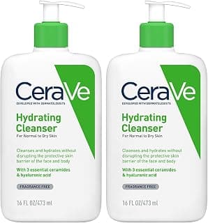 CeraVe Hydrating Cleanser For Normal To Dry Skin (473ml) - Non-Foaming Face Wash with Hyaluronic Acid And Ceramides | Non-Comedogenic, Non-Irritating And Fragrance-Free Cleanser (Pack of 2)