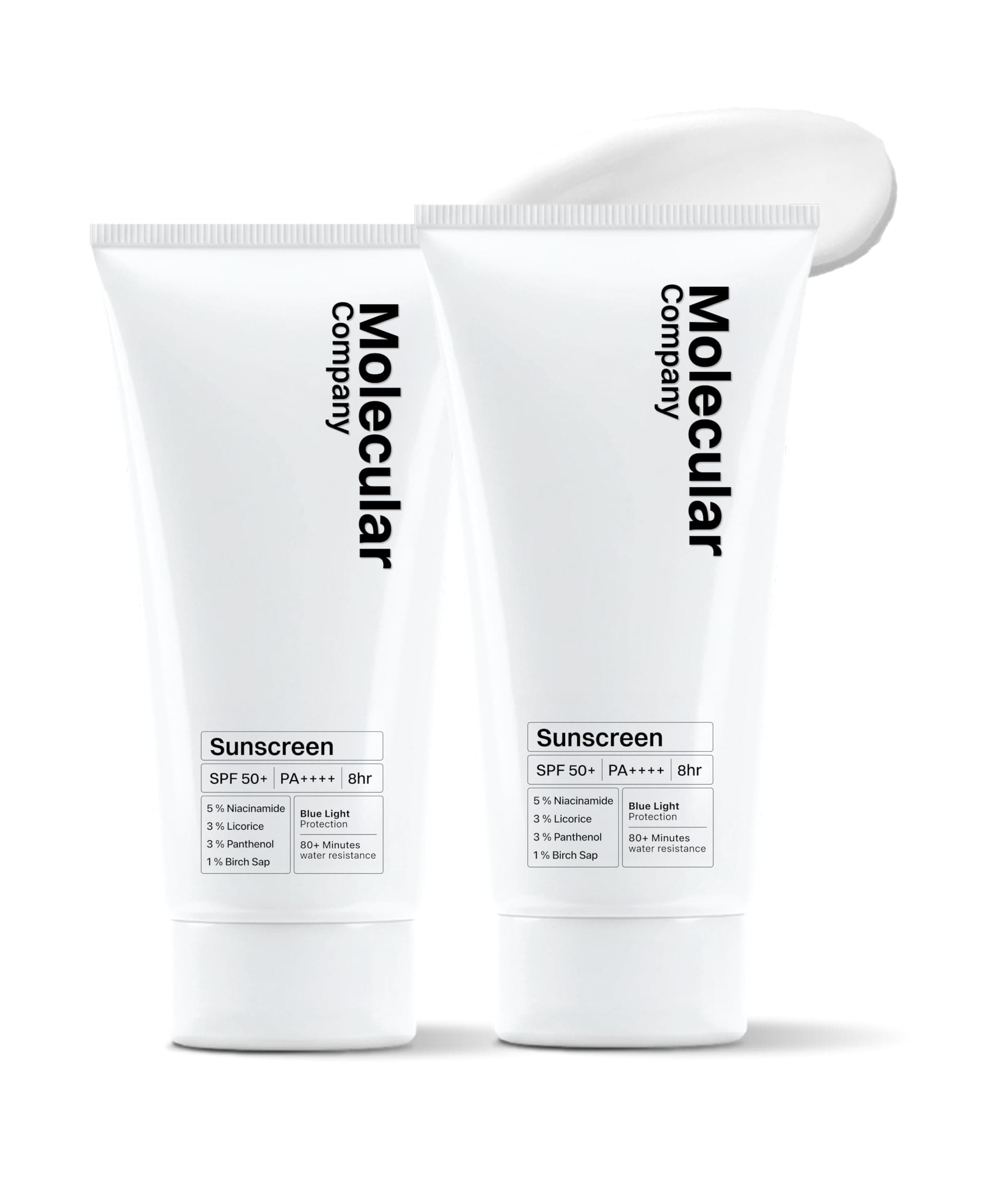 Molecular Company SPF 50+ Pa++++ Face Sunscreen Gel, 50g x 2 | 2X Moisturising than Hyaluronic Acid | With 5% Niacinamide, 3% Panthenol, 3% Lecorice, 1% Birch Sap l All Skin Type For Men & Women