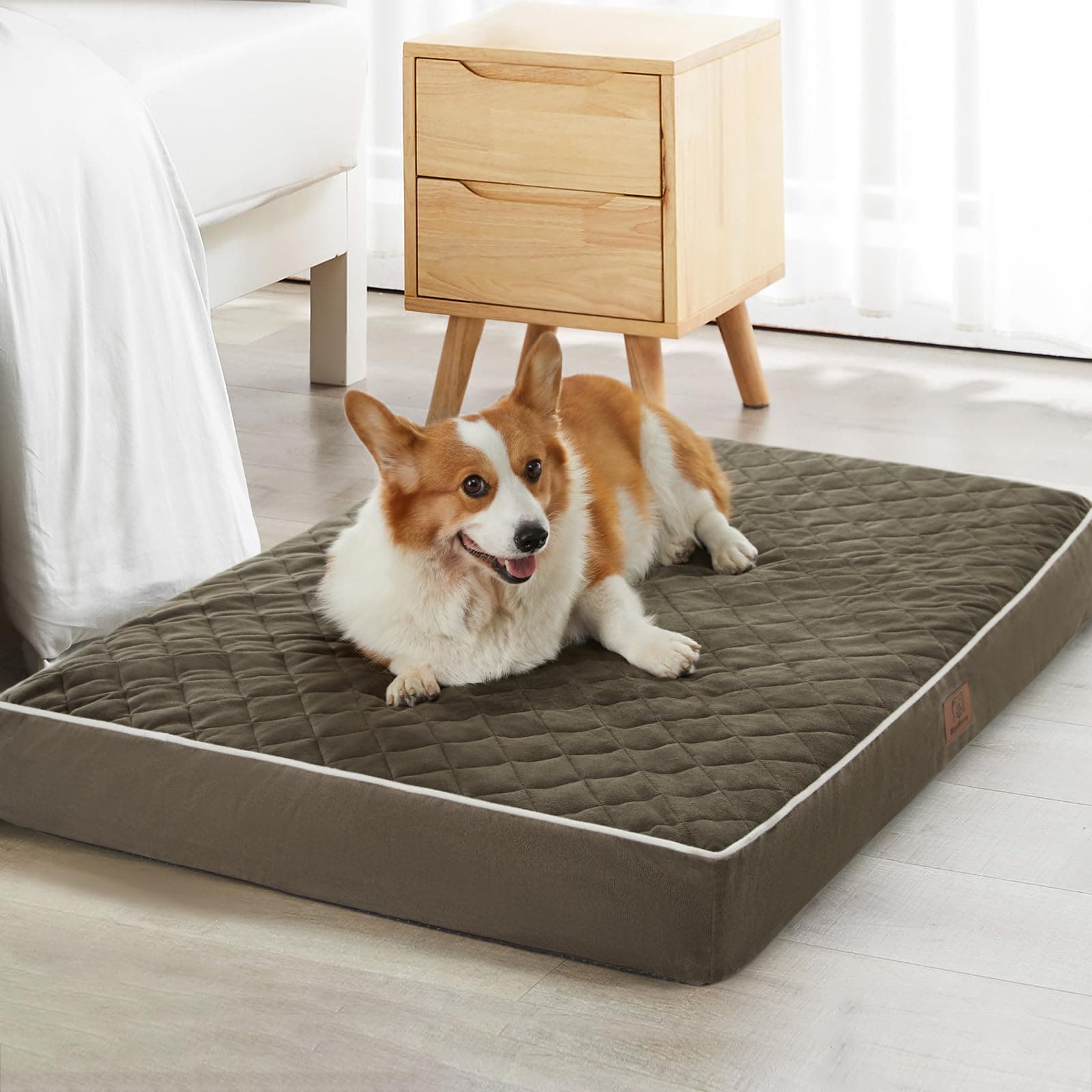 WNPETHOME Orthopedic Dog Bed for Large Dogs, Extra Large Waterproof With Removable Washable Cover & Anti-Slip Bottom, Egg Crate Foam Pet Mat, Multi-Needle Quilting XL Crate Bed | Washable Ped Bed with Removable Cover, Multi-Needle Quilting Large Dogs Crate Bed for Dog Relax, Dark Green 36x27 Inch