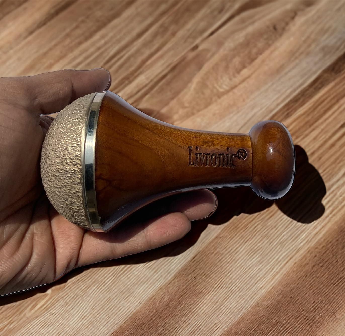 Livronic® Plain Surface Kansa Vati Foot Massager | Kansa wand foot massager with Teak Wood Handle | Ayurvedic Bronze Kasya Vatki / Kansya Bowl (Katori) Vati | Detox, Foot Relaxation & Stress Relief Tool | Swakansa (Large) (NATURAL)