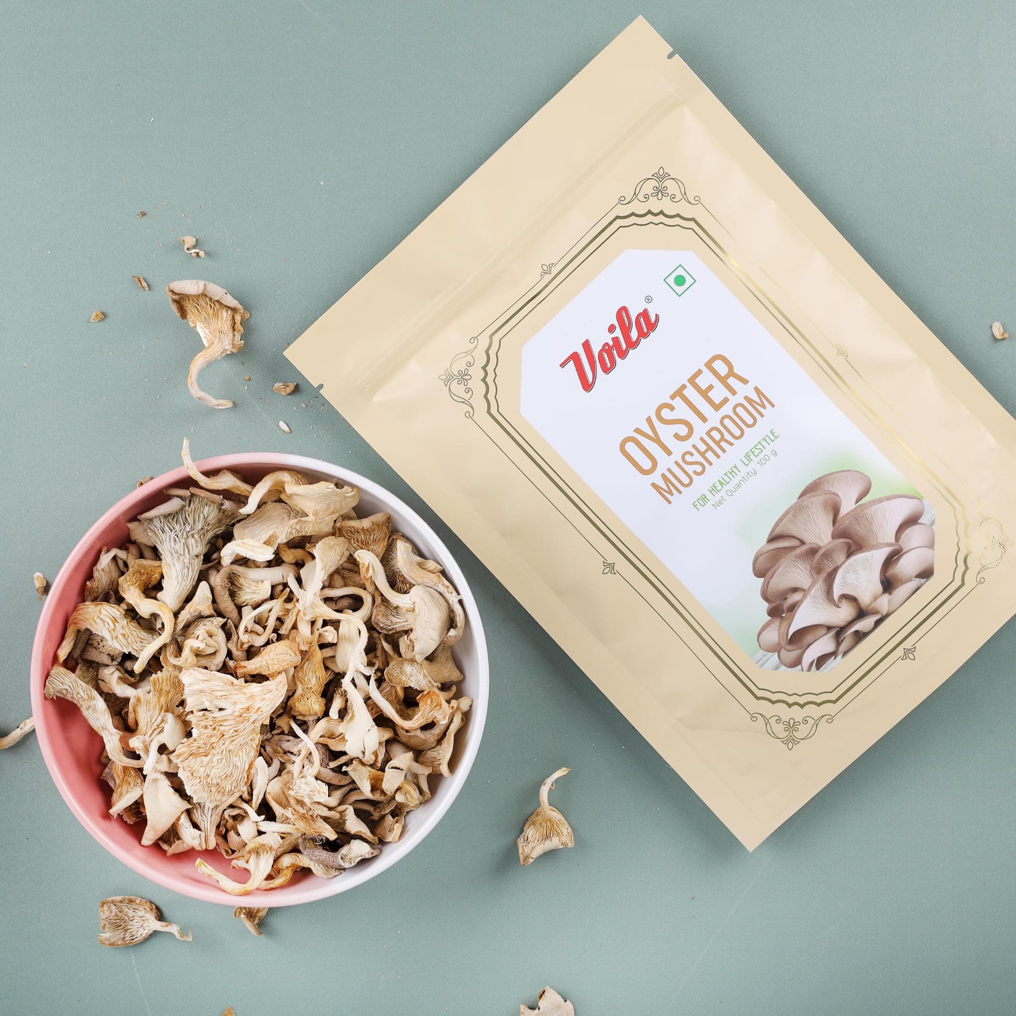 Voila Premium Dried Oyster Mushrooms 100g | High Protein | Gluten-Free | Natural Dehydrated Mushrooms | High Protein & High Fiber | Gluten Free | No Artificial Colors or Preservatives | Ideal for Soups, Stir Fry, Pasta & Asian Recipes. (5G Protein per 20 gm)